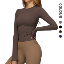 2025跨境新款瑜伽服上衣长袖显瘦高弹速干紧身衣室内训练健身服女