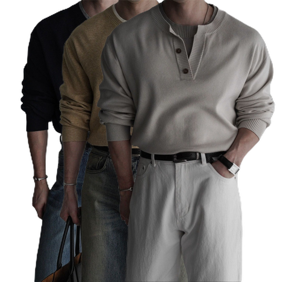 Explosiones transfronterizas de tamaño grande europeo falso dos piezas de camisetas de punto de cuello en V suéter hombre viejo viento de negocios otoño invierno fábrica al por mayor