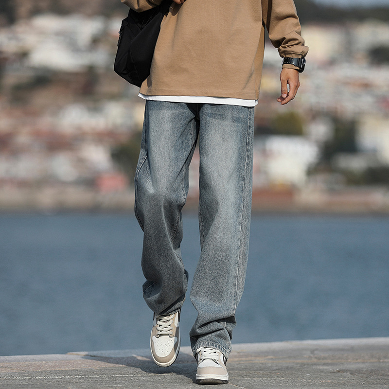 Spring and Summer New Jeans for Men, Loose and Versatile, Straight-Leg American 2025 Boys' Wide-Leg Casual Pants for Men