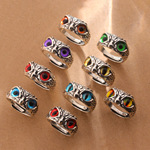 复古猫头鹰戒指男潮流个性防泰银男士单身戒做旧蓝色眼睛开口指环