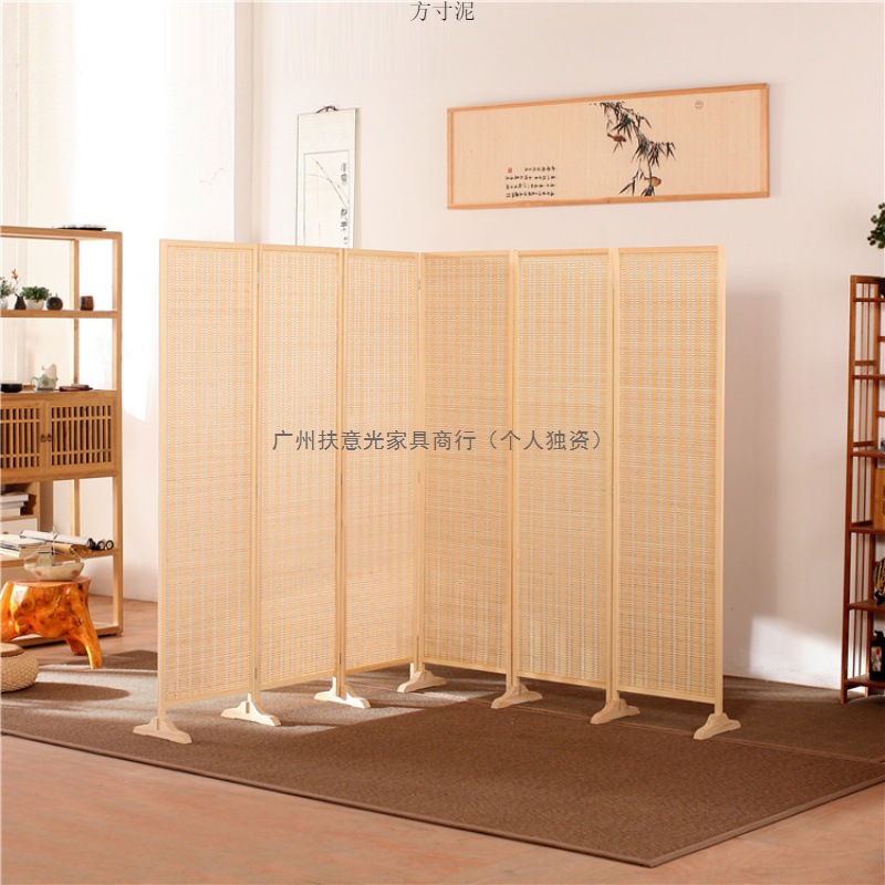 Chinese Style Folding Screen Partition Simple Modern Living Room Entrance Wall Mobile Folding Screen Hotel Solid Wood Bamboo Screen Partition