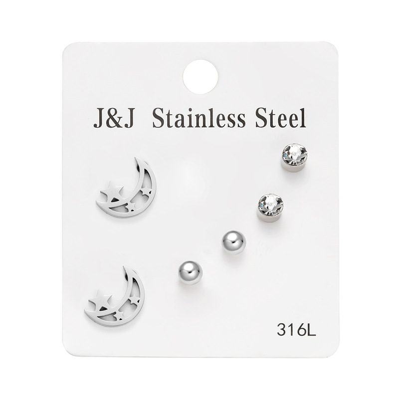 Hot Selling New 3 Pairs Of Heart-shaped Diamond Inlaid Combination Card Set Korean Version Fashionable Earrings_voghion.com