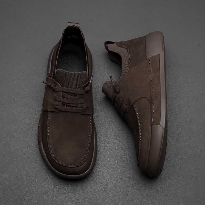 European Men's Shoes Soft Leather Casual Leather Shoes Men's Breathable Versatile Soft Sole Trendy Shoes Retro Slip-On Work Shoes