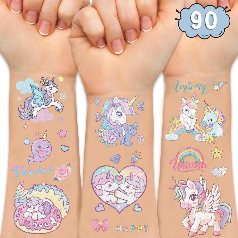 Cross-border New Children's Cartoon Fantasy Unicorn Glitter Tattoo Cute Fun Party Waterproof Temporary Sticker