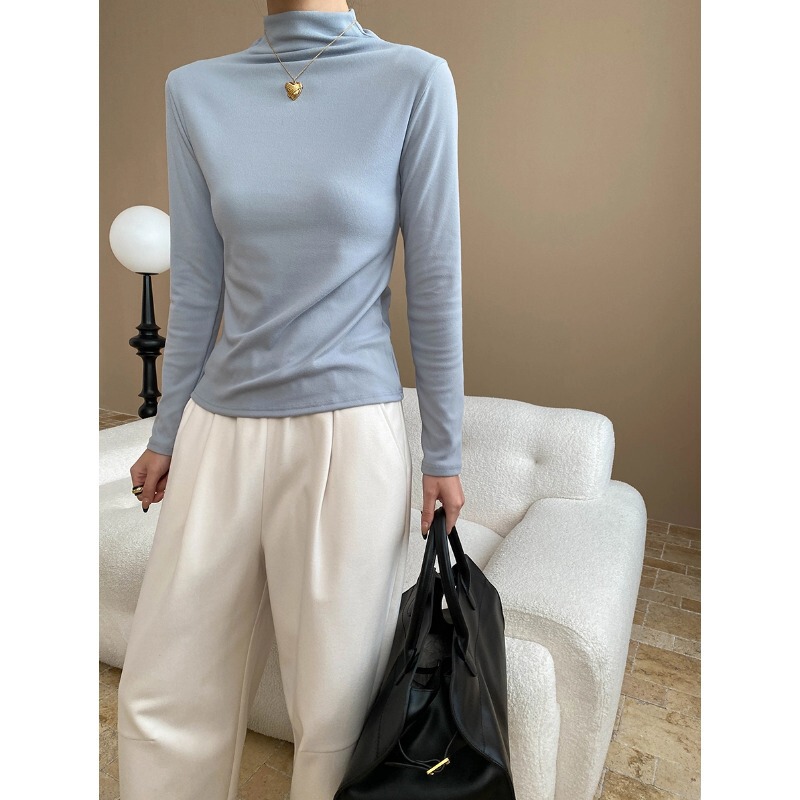 Sinan just needs basic skin-friendly soft waxy sanding semi-high collar slim fit slim all-match base shirt SN6903