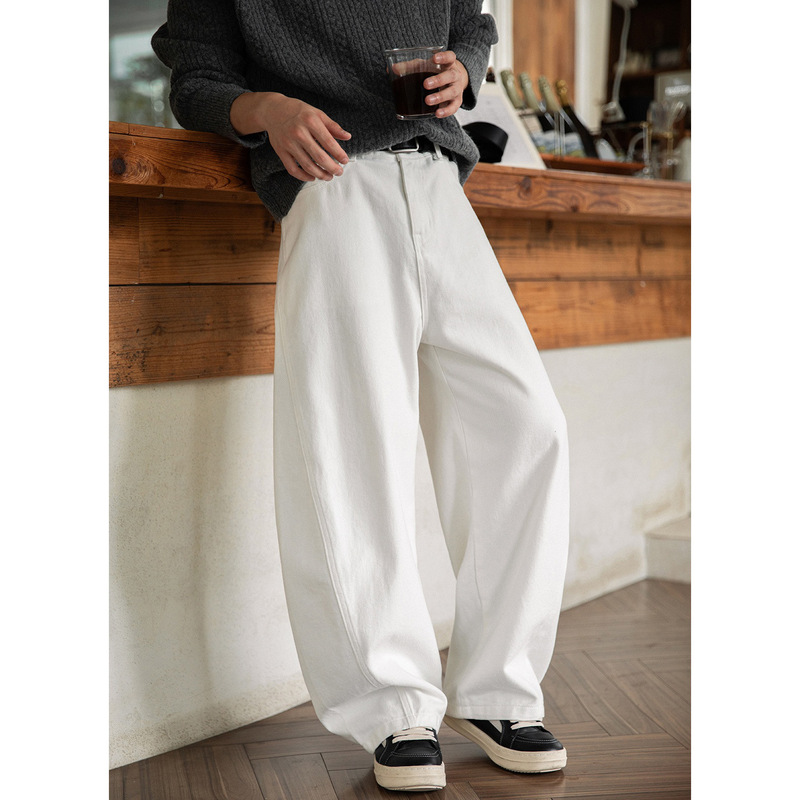 Textured Twill Cotton Casual Pants, New Autumn Style, Segmented Structure Scimitar Pants, Basic Style, Trendy Brand Loose Long Pants