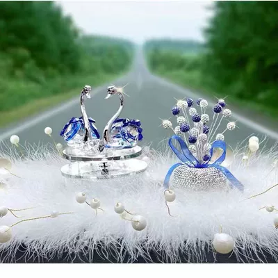 Car ornaments | Decorations Gifts - solar-rotating-blue-swan-gypsophila-large-pearl-feather-cushion