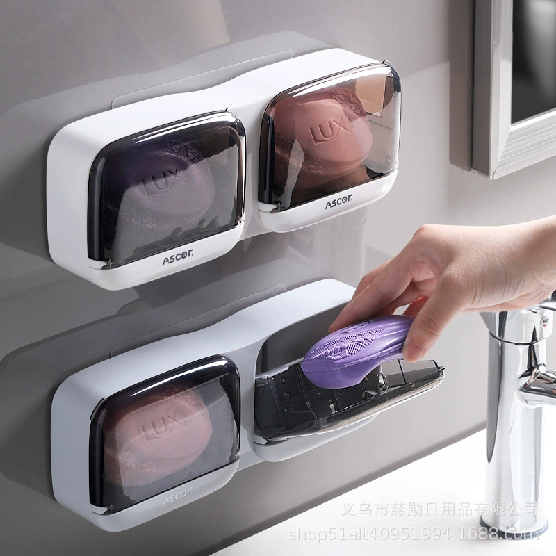 Мыльница Настенный слив Неперфорированный общежитие Стеллаж для хранения в ванной Бытовой слив с крышкой Новый стиль