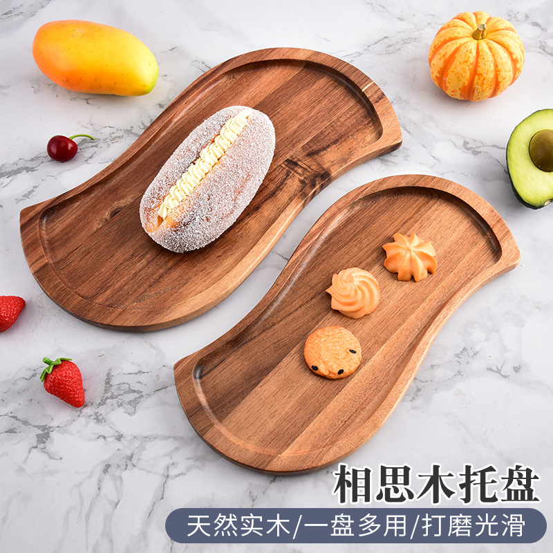 Transfronterizo Acacia madera bandeja de madera sólida bandeja de madera bandeja de té estilo japonés barbacoa snack pastel bandeja en forma de S