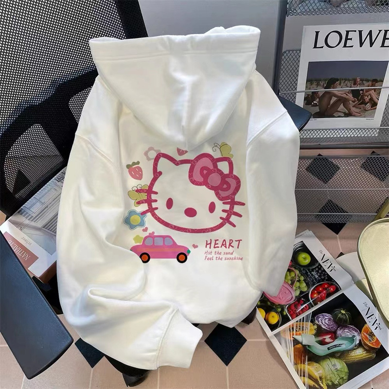 Autumn and winter long sleeve hooded sweater women Korean lazy cartoon Hello Kitty loose Joker fleece-lined jacket coat wholesale Autumn and winter long sleeve hooded sweater women Korean lazy cartoon Hello Kitty loose Joker fleece-lined jacket coat wholesale