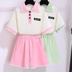 女の子スーツ夏服 2025 夏スポーツネット有名人ストリートポロシャツ半袖子供カジュアルショーツ 2 点セット