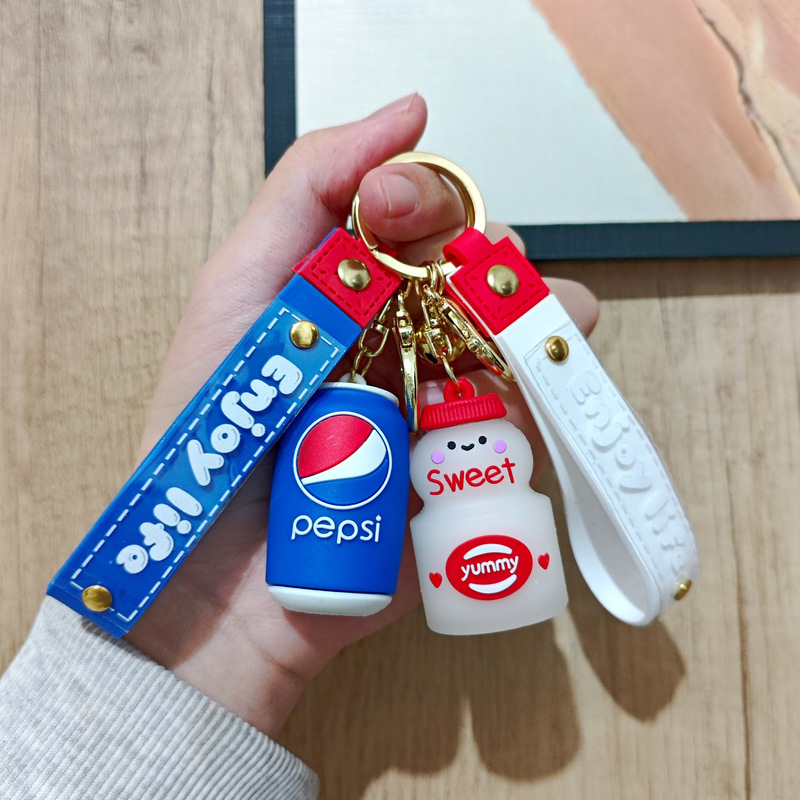 Simulation Coke Beverage Bottle Keychain Creative Cute Car Hanging Couple Pendant Schoolbag Small Jewelry Wholesale