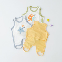 宝宝夏季薄款肚兜肚围短袖夏天半背哈衣服婴儿夏装背心连体衣