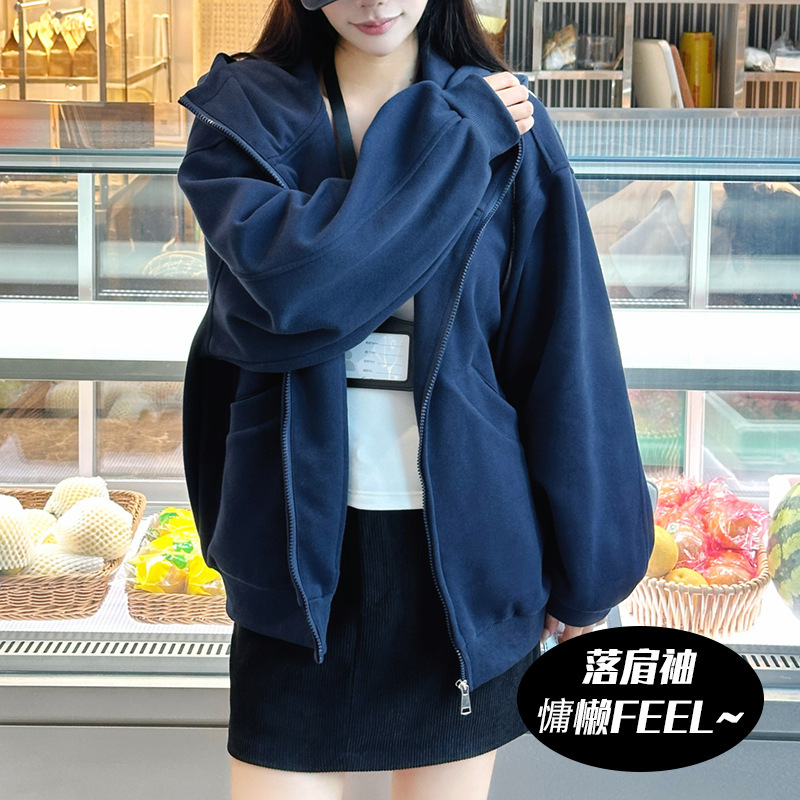 2025春秋新款纯色连帽开衫拉链卫衣外套女新款百搭宽松上衣韩版|undefined