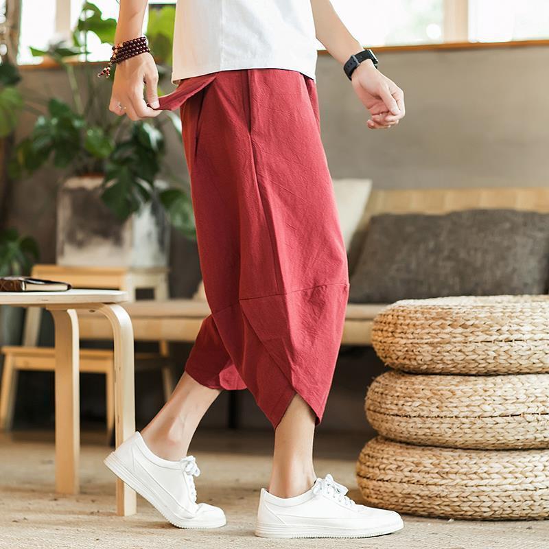 Pantalones anchos pantalones recortados sueltos para hombres tendencia más gordos pantalones de estilo chino de talla grande pantalones cortos casuales pantalones harem