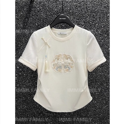 New Chinese Style National Wind Disc Button Stylish Youthful Upgraded Women's 2025 Summer Design Focused Minority White Short Sleeve T-shirt