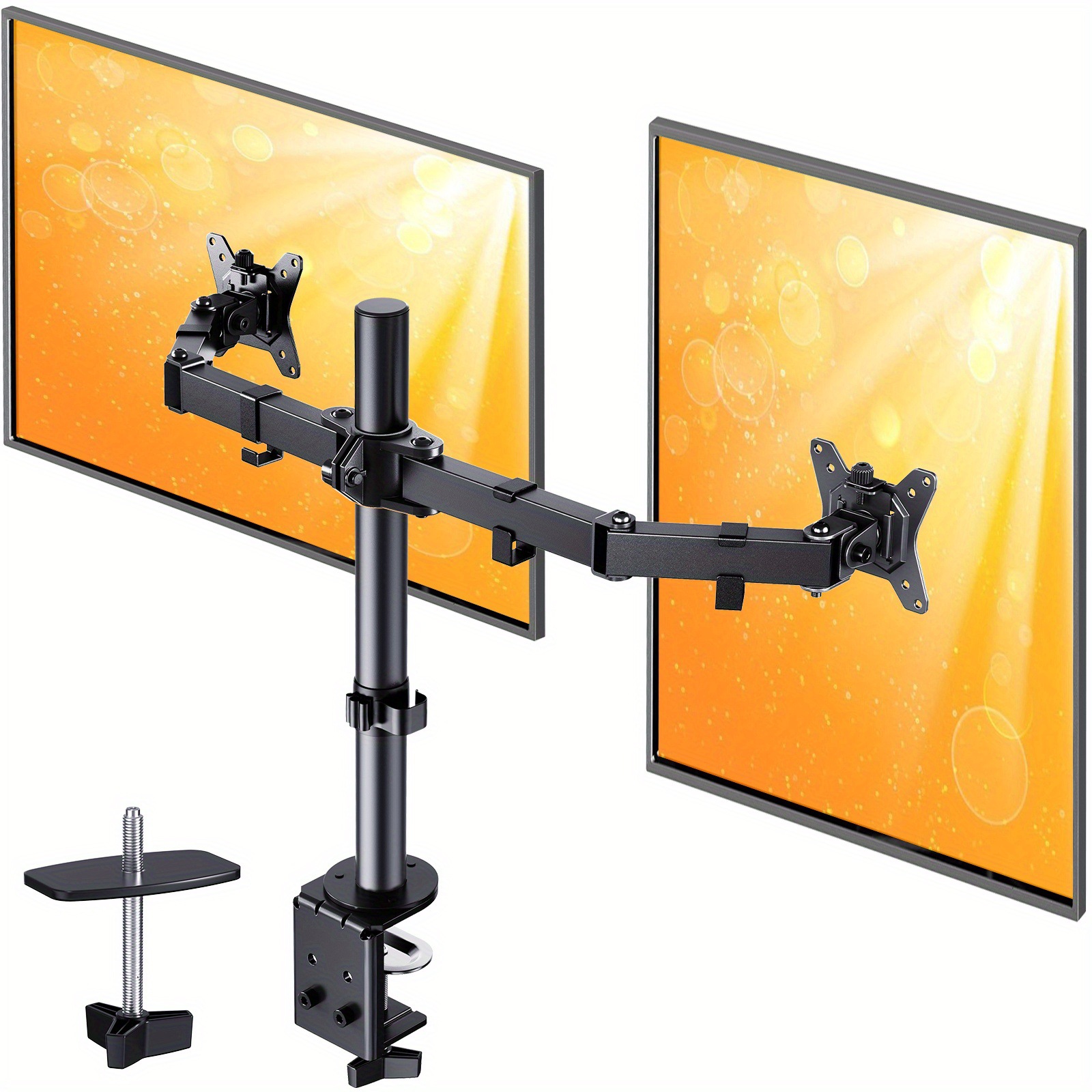 Soporte de monitor dual negro de 32 pulgadas (para escritorio), cada brazo puede soportar múltiples pantallas