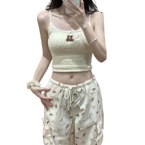 American Retro Print Work Pants for Women - Summer Thin Straight Leg Wide Leg Pants for Women - Casual Floral Long Pants for Women - Trendy
