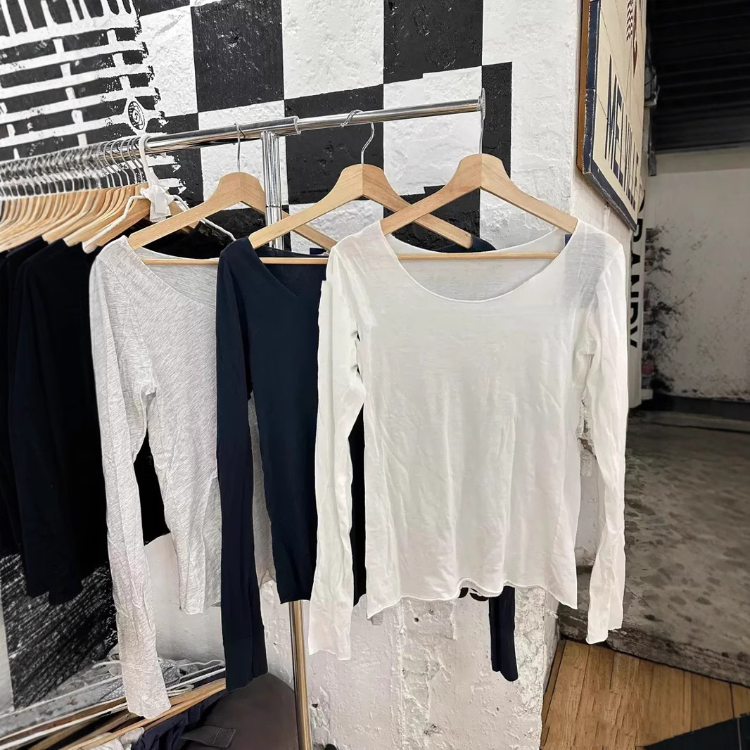 BM style long-sleeved T-shirt with rolled hem, new autumn style, slim fit, thin inner layer top.