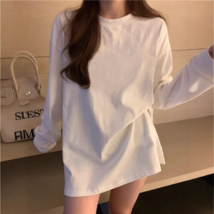 T-shirt with a round collar, autumn base body-friendly trend long-sleeve for students for leisure, loose fit