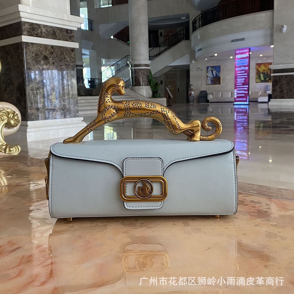 Designer Women's Leopard Print Leather Shoulder Bag, Luxury Party Handbag, High-End Small Square Cat Bag - Thumbnail 6