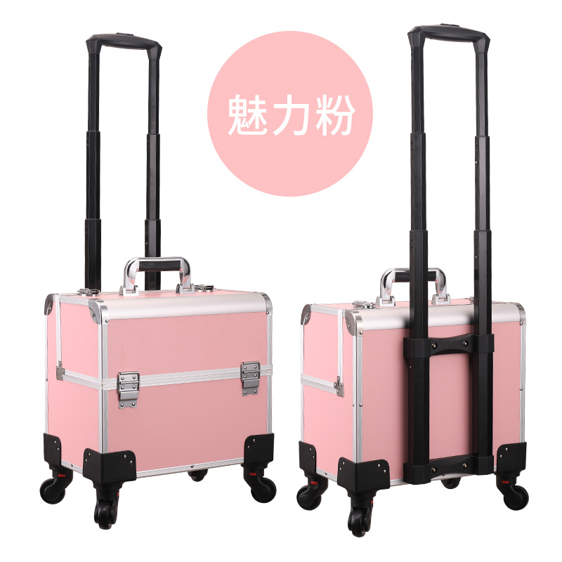 Caja de herramientas de maquillaje de barra de tracción profesional, caja de herramientas de bordado de uñas, peluquería, caja de herramientas de barra de tracción de rueda universal, gran capacidad de cejas