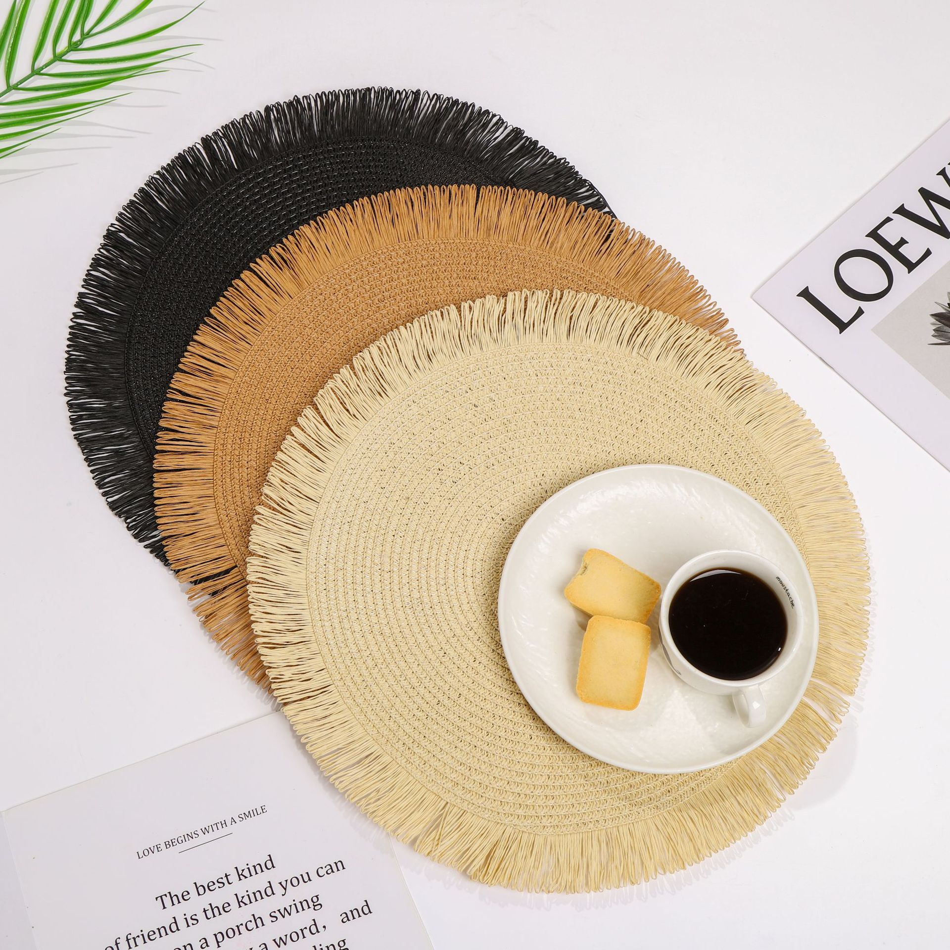 Manteles individuales redondos de ratán, manteles individuales de estilo japonés para frutas, manteles individuales para mesa de centro, manteles individuales, vajilla exclusiva transfronteriza