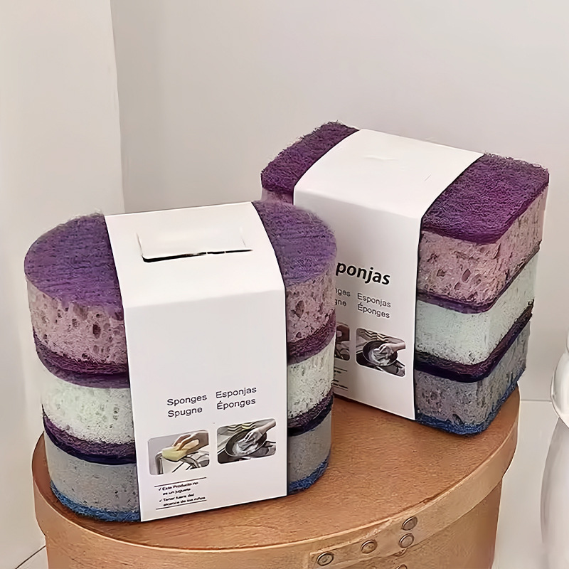 Thickened High-Density Colorful Dishwashing Sponge Brush, Three-Pack Pot Brush, Double-Sided Kitchen Multi-Functional Dishwashing Wipe, Scouring Pad