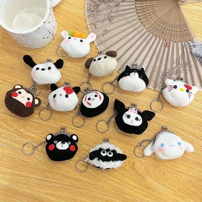 Finished handmade hook diy wool crocheted 6.5cm mini mouth gold bag cartoon headphones coin storage bag