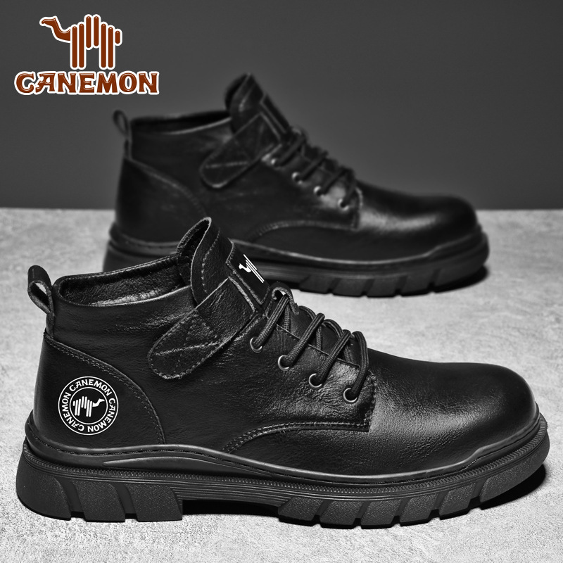 New Autumn Thick-Heeled Men's Boots Martin Boots Work Boots Men Retro Fashion Soft Sole Durable Mid-Cheel Shoes