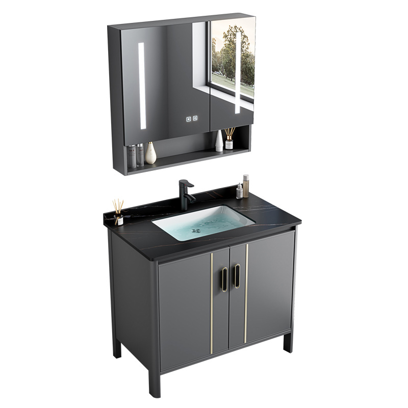 Espacio Lavabo de suelo de aluminio Armario de baño Combinación de tocador Lavabo de cerámica Piscina Lavabo de una pieza