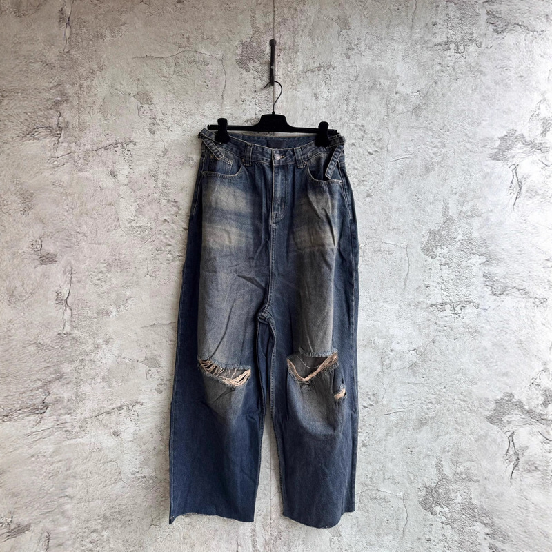 High-End Version of Paris B's 25Th Autumn Collection, New Double-Knee Ripped Washed Jeans, Trendy and Versatile, Unisex Style