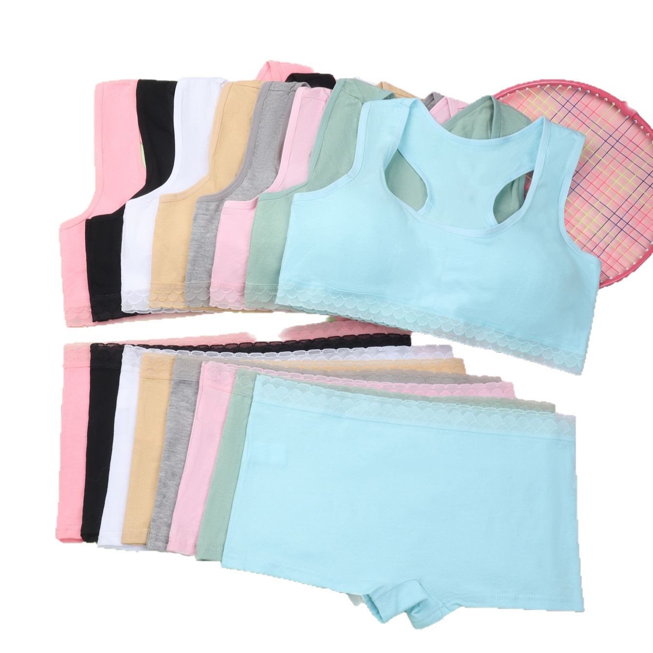 Sujetador deportivo para niñas sin anillo de acero, período de desarrollo cómodo de algodón, ropa interior de chaleco de encaje para niñas de 12-16 años