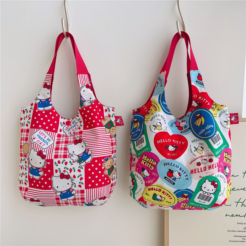 Cartoon KT printed pattern fabric girl hand bag large capacity new cute fabric walking bag wholesale