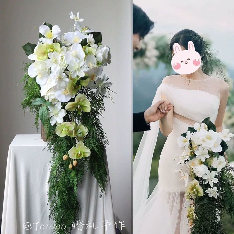 フォレストスタイル旅行写真ガーデンスタイル結婚式の写真撮影の小道具美的写真結婚式の滝水滴シミュレーション花嫁の花束|undefined