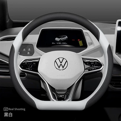 2025 Volkswagen Lavida Sagitar Polo Steering wheel cover - universal-fit-d-shape-black-white-default
