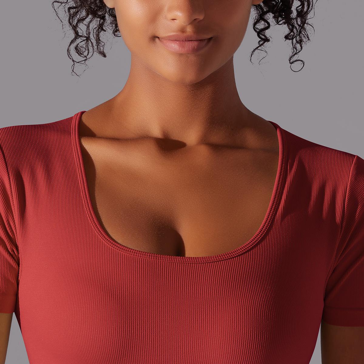 Simple Style Solid Color Nylon Spandex Round Neck Active Tops T-shirt display picture 54