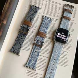 适用苹果iwatch手表表带applewatchUltra镭丝牛仔s9/s8/7/6/5/4代