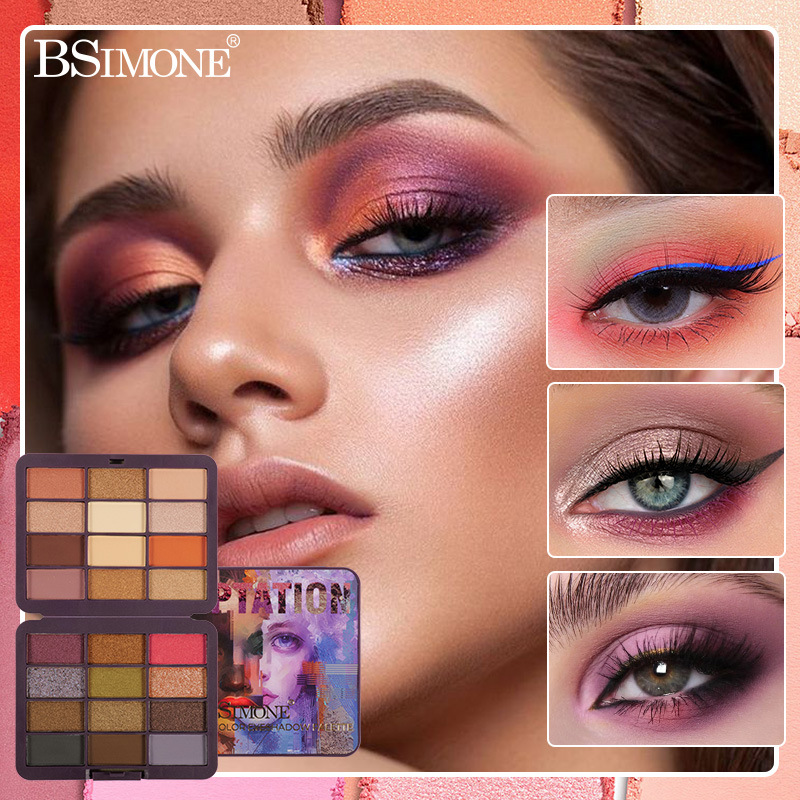 BSIMONE paleta de sombras de ojos de 24 colores de estilo explosivo transfronterizo, lentejuelas nacaradas mate impermeable, paleta de sombras de ojos portátil multicolor tierra