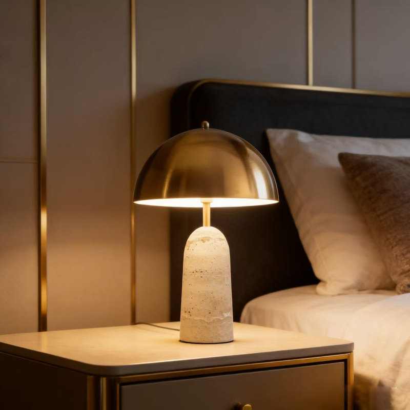 Luxury Black and Gold Marble Creative Mushroom Table Lamp with Vintage Brass Lampshade for Bedroom Bedside Ambiance Decoration Luxury Black and Gold Marble Creative Mushroom Table Lamp with Vintage Brass Lampshade for Bedroom Bedside Ambiance Decoration