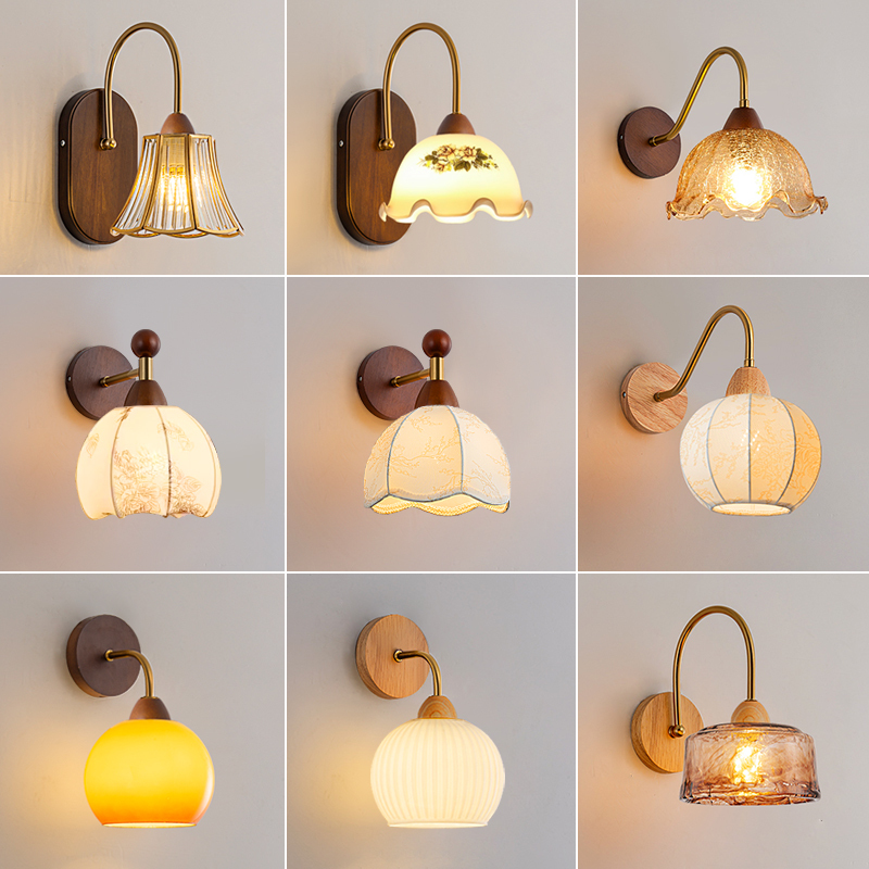 New Nordic Log Creative Mid-Century Style Wall Lamp Retro Bedroom Bedside Living Room Corridor Aisle Staircase Wall Lamp