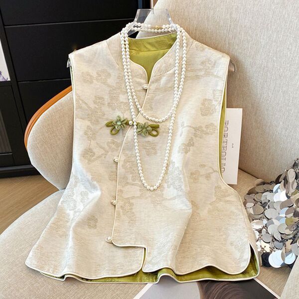 2026 New Early Spring Elegant Jacquard Round-Neck High-End Chinese Style Top Chinese Style New Chinese Style Vest for Women