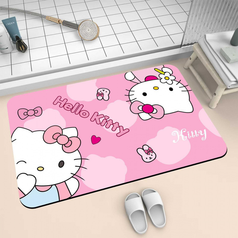 可爱HelloKitty硅藻泥吸水地垫家用卫生间洗漱台防滑易打理门垫|undefined