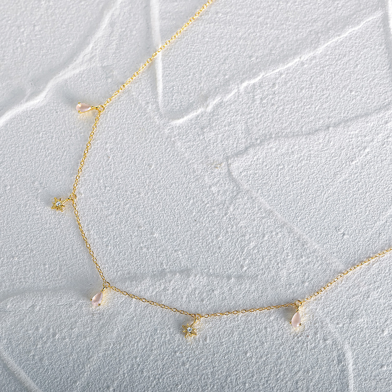 Artificial Gemstones Inlay Material 925 Sterling Silver Geometric Star Artificial Gemstones Necklace