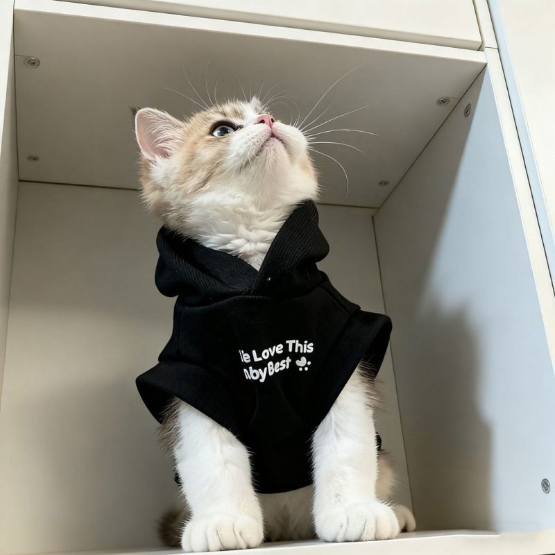 Cat Clothes for Autumn and Winter, Fleece-Lined and Thickened for Warmth, Hooded Sweatshirt, Anti-Shedding Vest for Kittens, Ragdoll, and Golden Gradient Cats
