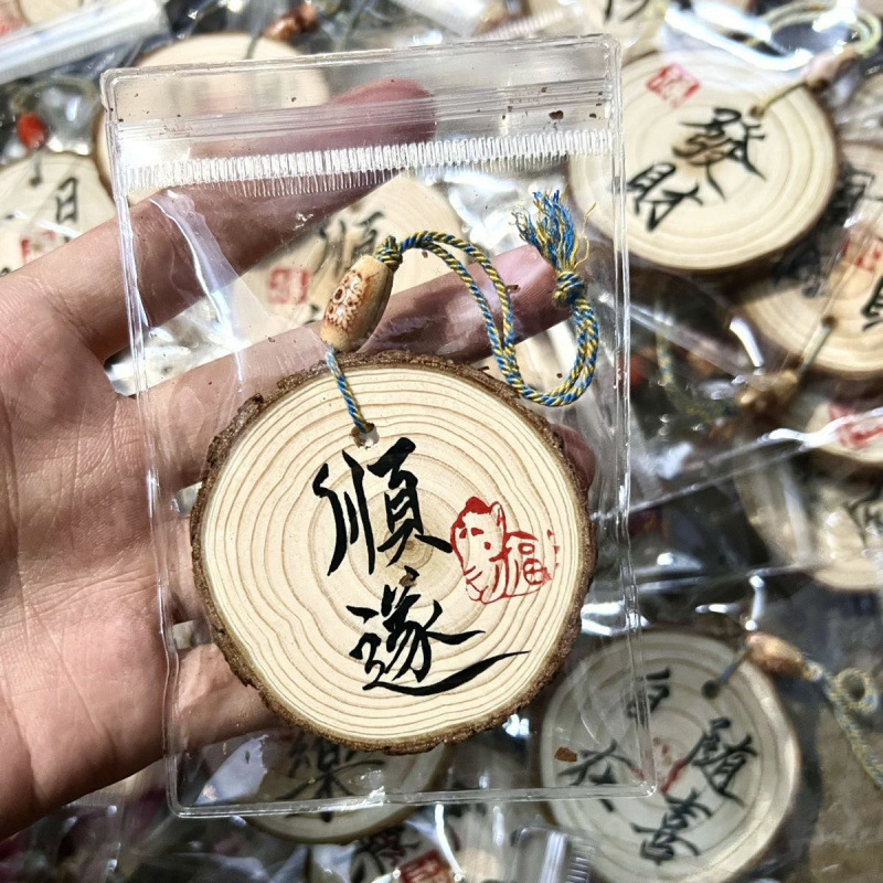 Purely Handwritten Calligraphy Brush Calligraphy Wooden Plaque Pendant Chinese Style Graduation Plaque Engraved Name Peace and Joy