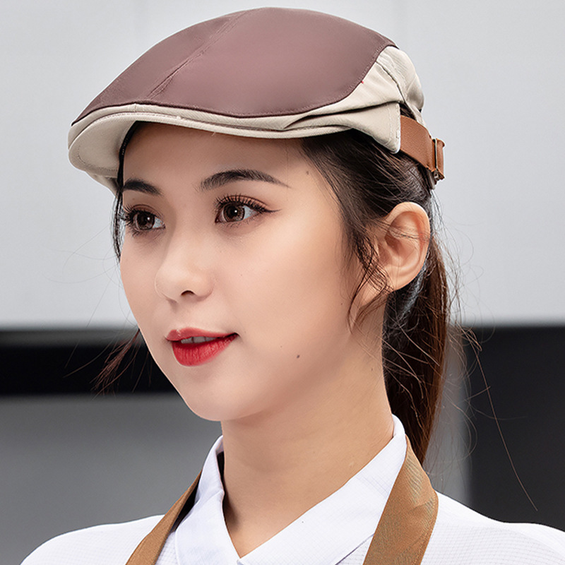 Nueva boina de vaqueros sombrero de cocinero camarero sombrero de trabajo sombrero de frente sombrero de boina de restauración mujer bordado personalizado