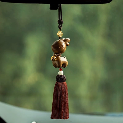 New Sandalwood Deer Safe Journey Car Interior Hanging Decoration Pendant Manufacturer Wholesale Dropshipping Free Shipping (Car hanging) - large-sandalwood-green-sandalwood-brown-tassel-pendant
