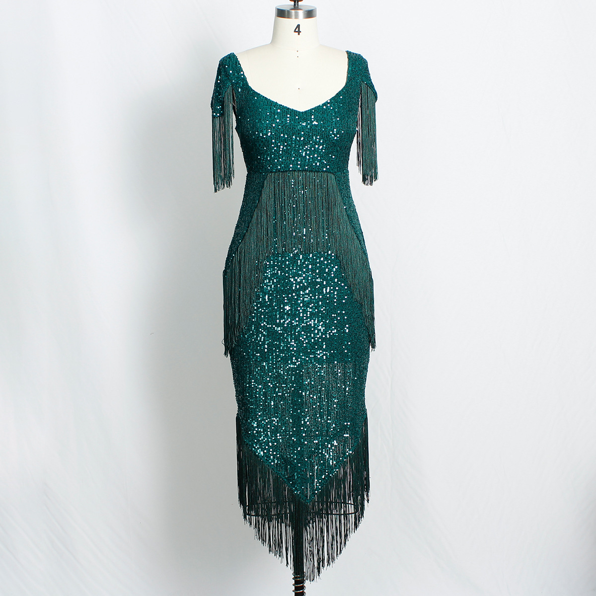 Elegant Women's Evening Dress With Sequins And Tassels For Party_voghion.com