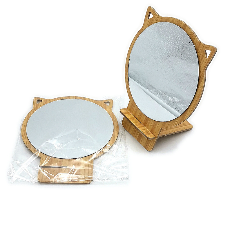 N3336 espejo de mesa de bambú de dibujos animados C espejo de maquillaje Espejo de belleza espejo portátil 2 yuanes tienda de necesidades diarias suministro